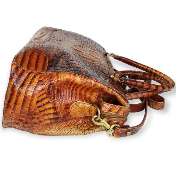 Vtg Brahmin Toasted Melbourne Stacy Crossbody Bag Croc Embossed Leather Brass - Picture 5 of 16